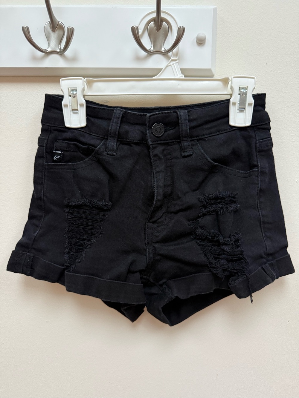 KanCan Black Distressed Rolled Hem Jean Shorts